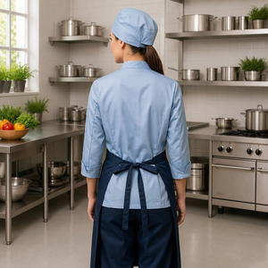 Conjunto Profesional de Uniforme de Chef de 4 Piezas, Transpirable, de Lona de Polialgodón, Unisex, Chaqueta de Chef, Pantalones, Delantal y Gorra a Juego - Product Image 2