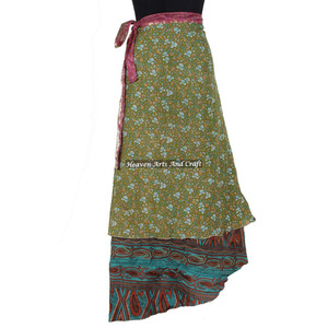 Falda Larga de Seda Vintage India Estilo Bohemio para Mujer, Falda Cruzada de Seda Vintage de 2 Capas - Product Image 6