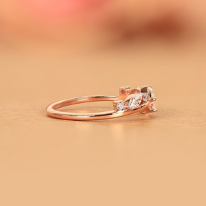 Diamond leaf vine <b>open</b> <b>ring</b> lab grown marquise branch band 14K solid gold nature inspired cuff <b>ring</b> elegant jewelry for women - Product Image 2