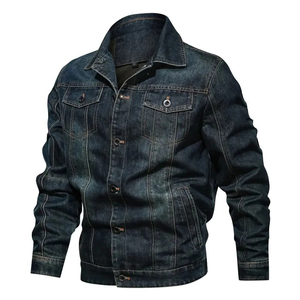 Ensemble décontracté vintage pour homme : Jean en toile respirant coupe évasée avec veste en jean et pantalon ample, fermeture éclair, logo frontal - Product Image 3