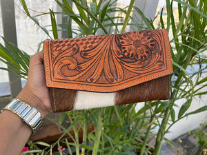 Nueva cartera occidental de cuero de vaca con herramientas manuales y pelo para mujer, elegante Cartera de cuero genuino, Cartera de cuero tallado multiusos - Product Image 4