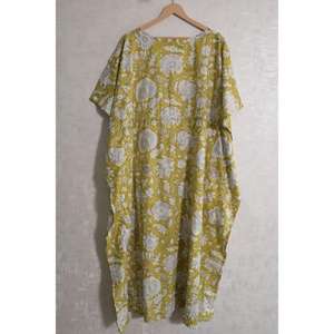 Caftán Hecho a Mano Estilo Boho 100% Algodón con Estampado Floral, Ecológico, Natural, Ropa de Playa de Verano, Vestido Maxi para Mujer con Manga Murciélago - Product Image 5