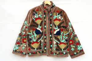 Chaqueta Corta de Invierno Otoñal Suzani Vintage Hecha a Mano, Chaqueta Bomber Boho con Estampado Floral, Reversible, Cortavientos, Transpirable, Rellena de Algodón - Product Image 2
