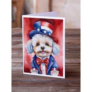 Maltipoo Patriotic American Whimsical A7 Blank <b>Note</b> <b>Cards</b> Pack of 8 with Envelopes 5x7 Size <b>Greeting</b> <b>Cards</b> - Product Image 2