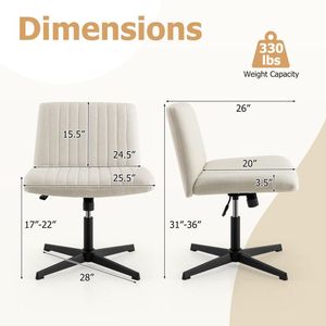 Sedia da Ufficio con Gambe Incrociate, Rotazione a 120 Gradi, Altezza Regolabile, Senza Ruote - Product Image 4