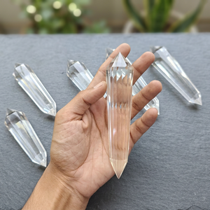 Natural 16-32 Faceted Clear Quartz Vogel Wand Double Terminated <b>Crystal</b> Point Energy Healing Meditation Reiki Gift - Product Image 1