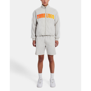 Ensemble de survêtement homme 2026 de qualité supérieure, 100 % coton, imprimé uni, écologique, respirant, longueur genou, veste et short, pour le sport - Product Image 4