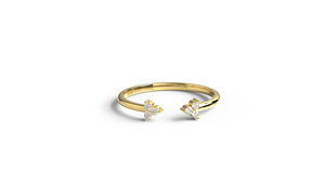 Anillo de Oro de 18K con Diamantes, Diseño Abierto de Flor y Trébol, Ajustable, Minimalista, Apilable, para Boda, Joyería Fina - Product Image 1
