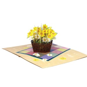 Tarjeta floral 3D emergente con narcisos amarillos y blancos en cesta, tarjeta de felicitación de Pascua hecha a mano en papel, tarjetas de felicitación 3D hechas a mano - Product Image 3