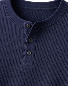 <b>Mens</b> Waffle Henley Long Sleeve <b>Thermal</b> T Shirt Navy Blue Casual Button Neck Winter Wear <b>Top</b> Cotton Slim Fit Breathable Fabric - Product Image 6