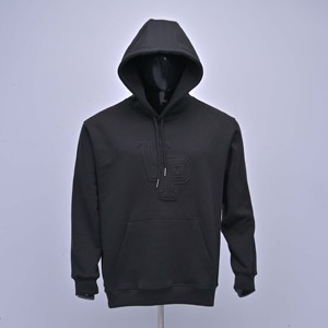 <b>Men's</b> <b>Black</b> Hooded Sweatshirt Cotton <b>Fleece</b> Embossed VP Logo Front Pocket Casual Autumn Wear Regular Fit Cotton <b>Fleece</b> with OEM - Product Image 1