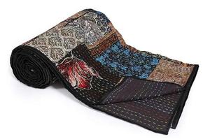 Boho Vintage kantha Sari Patchwork couette couverture à la main Hippie literie couvre-lit Quilting roi reine double taille couvre-lit - Product Image 4