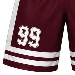 Shorts de hockey sur glace sublimés bordeaux pour hommes, en polyester rayé, uniforme sportif, vêtements d'entraînement pour matchs d'équipe - Product Image 6