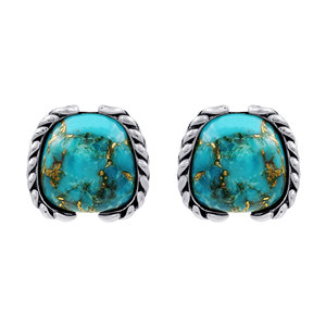 Gourik 925 Sterling Silver Blue Copper Turquoise <b>Stud</b> <b>Earrings</b> Fancy Shape Gemstone Oxidized Jewelry Gifts for Women - Product Image 1