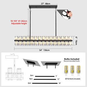 Lampadario di Lusso Rettangolare in Cristallo (L005030 D54 P60B/W1340P310780) con Cornice Nera e Cristalli K9 per Lampadari e Lampade a Sospensione - Product Image 6
