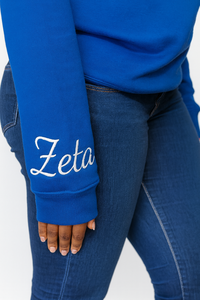 Sudadera de chenilla HBCU Zeta Educated, azul real con bordado blanco, personalizada, 100% algodón, ropa urbana para mujer, diseño frontal de hermandad griega - Product Image 2