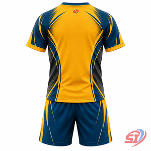 Ensemble complet de football pour jeunes : Maillot et short personnalisés Solar Contour, uniforme d'équipe haute performance, séchage rapide, impression par sublimation, col en V, élastique - Product Image 2
