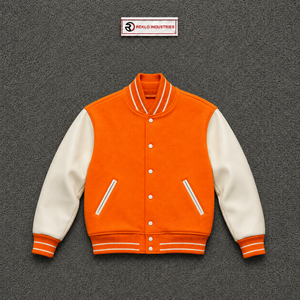 PREMIUM ORANGE LETTERMAN JACKET With Cream Sleeves Turn-down Collar Button Closure Casual Style Autumn Wear <b>ATHLETIC</b> VINTAGE COL - Product Image 5