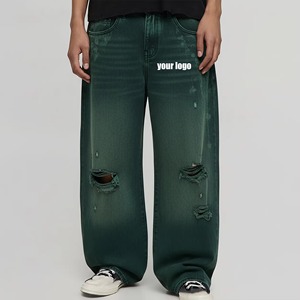 Jeans Baggy Personalizados de Alta Calidad, Color Verde, Lavado Especial, 100% Algodón Orgánico, Impresión 3D, para Hombre - Product Image 1
