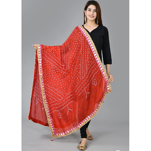 Dupatta Bandhej artisanal de créateur avec bordure en dentelle de qualité supérieure, dupatta traditionnel indien élégant fait main tie-dye - Product Image 1