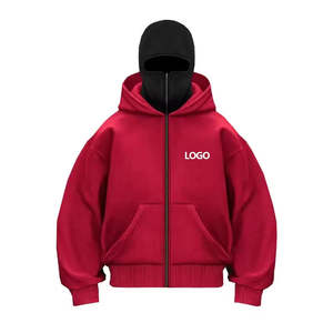 Sudadera con capucha doble de invierno para hombre, estilo ninja, con logotipo personalizado, doble capa, forro polar grueso, 100% algodón, talla grande, con cremallera completa y pasamontañas - Product Image 2