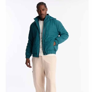 Men's <b>Hooded</b> Blue Quilted <b>Puffer</b> Vest Style <b>Jacket</b> Grey Fleece Sleeves <b>Waterproof</b> Eco-Friendly Winter Casual Streetwear <b>Jacket</b> - Product Image 5