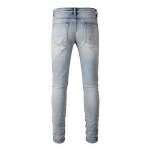 HAMIO SPORTS Jean classique homme coupe droite slim délavé et vieilli, taille mi-haute, haute élasticité, qualité supérieure, ODM - Product Image 3