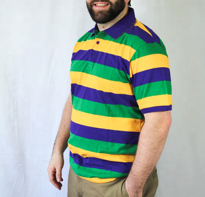 <b>Men's</b> Striped Knitted <b>Polo</b> <b>Shirt</b> Short Sleeve Casual Color Blocked Design Purple <b>Green</b> Yellow - Product Image 2