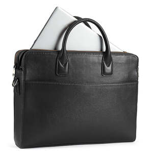 Stylish Black Genuine Leather Laptop Carry Briefcase for Men Zipper Closure with Professional Office and Travel Look - Product Image 5