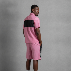 Ensemble veste et short de sport rose en nylon coupe-vent pour homme, manches courtes, avec impression de logo personnalisé, style streetwear, vêtements d'été - Product Image 6