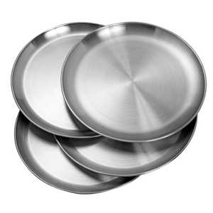 Ensemble d'assiettes rondes en acier inoxydable de qualité alimentaire, réutilisables et durables, pour la maison, les restaurants et les hôtels - Product Image 1
