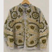 Grey Winter Suzani Velvet Cotton Jacket Oversize Kimono <b>Coat</b> Handmade Uzbek Embroidered Womens Quick Dry Breathable Outfits - Product Image 2