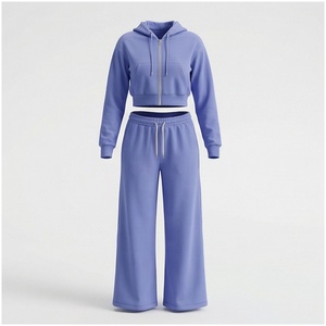 Conjunto Deportivo de Sudadera con Capucha y Cremallera y Pantalones Anchos para Mujer, Corte Holgado Informal, Manga Larga, Color Sólido, Ropa de Otoño - Product Image 1