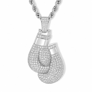 Iced Out Boxing Gloves Pendant 18K White Gold Rhodium Plated Micro Pave Crystal Men's Hip Hop Rope Chain <b>Necklace</b> - Product Image 4