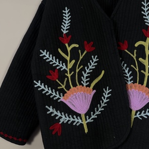 Floral Embroidery <b>Kantha</b> Suzani <b>jacket</b> - Handmade Quilted, Bohemian <b>Jacket</b>, V-neck, Vintage Style Quilt - Product Image 3