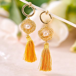 Pearl Freshwater Hoop Earrings with Gold Polish and Tassel Design for Party - Product Image 3