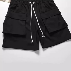 Shorts cargo pour hommes, couleur unie, en toile, taille élastique, décontractés, taille mi-haute, avec poches - Product Image 4