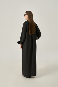 Vestido Camisero Largo Tejido para Mujer - Mezcla de Algodón y Poliéster, Cierre de Botones, Cuello Camisero, Corte Holgado, Estilo Casual Minimalista y Transpirable - Product Image 3