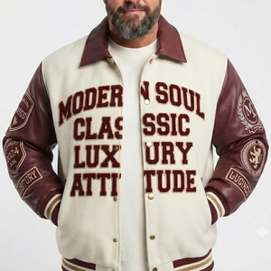 Plus Size <b>Leather</b> Sleeve Patches Embroider Varsity <b>Jacket</b> Men Button Down Baseball Varsity <b>Jackets</b> Men's Crew Neck Varsity Coat - Product Image 1
