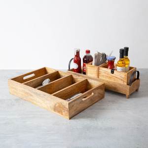 Organisateur de rangement moderne en bois avec poignée, support polyvalent pour cuisine, salle de bain, bureau, boîte en bois portable - Product Image 1