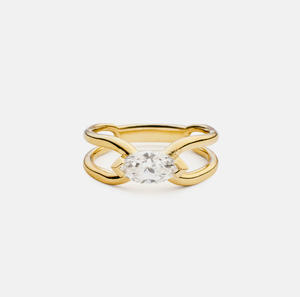 East West 1.00 CT Lab Grown Marquise Cut Solitaire Diamond Twist Engagement Ring 925 Sterling Silver Trendy Wedding <b>Gift</b> Women - Product Image 1