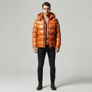 Chaqueta de Plumón para Hombre, Diseño Personalizado OEM ODM, Color Naranja Quemado Brillante, Impermeable, con Capucha, Abrigo Acolchado, Proveedor Mayorista - Product Image 3