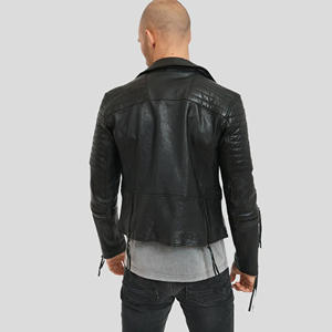 Chaqueta de Motociclista Personalizada para Hombre, de Cuero Genuino Negro, con Hombros y Mangas Acolchados, con Cierre - Product Image 4