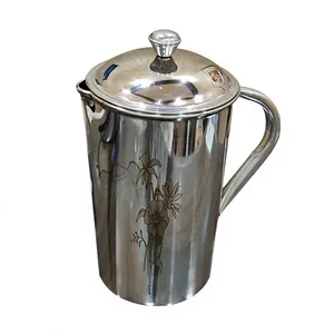 Stainless Steel Water Jug with Lid and Handle Leakproof Drinking Water Pitcher for Home Kitchen <b>Fridge</b> Office <b>Table</b> Serving - Product Image 1