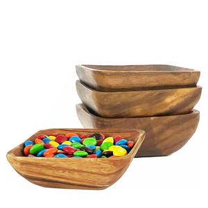 Ensemble de 4 bols carrés en bois d'acacia pour nouilles à salade de fruits, aliments sûrs et durables, parfaits pour la cuisine d'hôtel ou la restauration. - Product Image 2