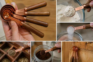 Juego de Cucharas Medidoras de Cobre Hechas a Mano con Mango de Madera para Cocina, Repostería, Café, Té y Especias, Venta al por Mayor, Proveedor OEM - Product Image 3