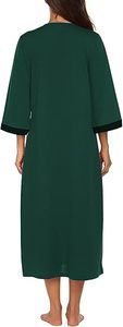 Robe longue de détente pour femme avec fermeture éclair sur le devant, poches et coupe légère, idéale comme robe de nuit - Product Image 2