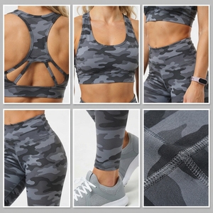 Conjunto de Yoga de 2 Piezas con Estampado de Camuflaje para Mujer, Sujetador Deportivo con Espalda Cruzada, Leggings de Cintura Alta con Compresión, Spandex, Poliéster, Ropa Deportiva para Mujer, Conjunto de 2 Piezas - Product Image 6