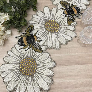 Christmas Floral Design <b>Beaded</b> Customizable Embroidered Runner <b>Placemat</b> Dining Table Fancy Mat Handmade Wedding - Product Image 1