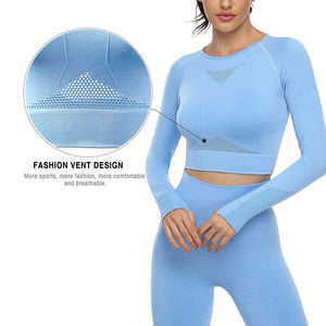 Ensemble de yoga sans couture deux pièces pour femmes, haute qualité, personnalisé, pour la gym et le fitness, séchage rapide - Product Image 4